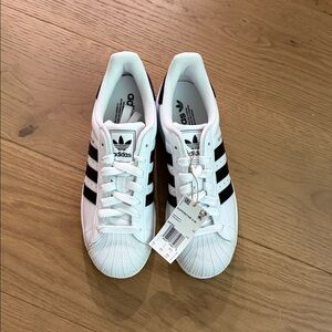 Adidas Superstar White Sneakers with Black Stripes